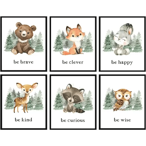 8x10 Baby Woodland Animal Prints Wall Art for Nursery Decor, Woodland Nursery Wall Art for Boys, Woodland Animals Nursery Wall Art for Boys, Baby Woodland Animal Pictures for Nursery,Woodland Forest Animals Nursery Decor for Baby Boy Girls, UNFRAMED