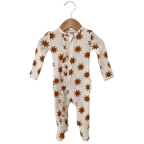 Organic Waffle Ruffle Zip Footie, Sun