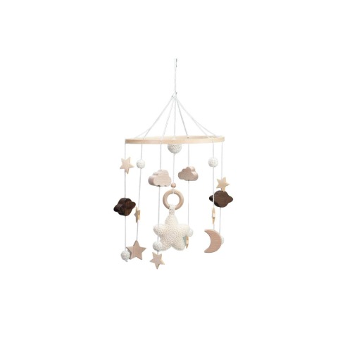 Baby Nursery Wooden Hanging Toy Crib Mobile, Rattan Shapes