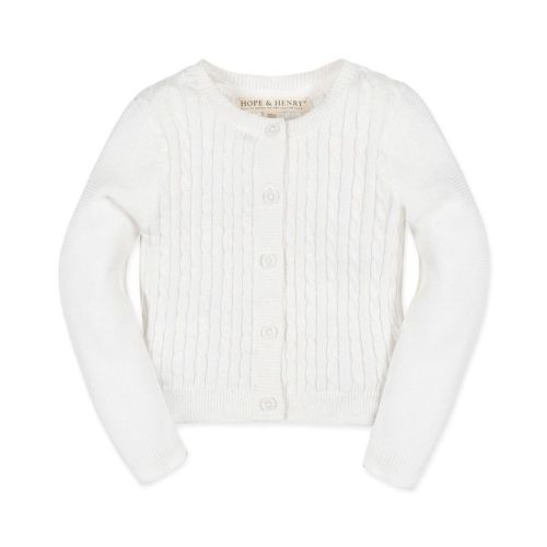 Hope & Henry Baby Organic Long Sleeve Cable Knit Cardigan Sweater, Soft White Cable, 0-3 Months