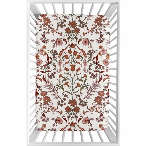 Wildflower Rust Orange and Ivory Crib Sheet (Mini)