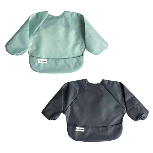 Tiny Twinkle Mess-proof Full Sleeve Bib 2 Pack - Sage / Charcoal - Clement