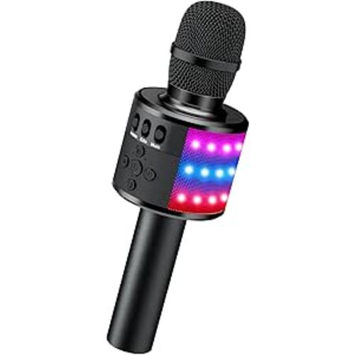 BONAOK Karaoke Microphone for Kids & Adults - Bluetooth Microphones Singing Mic with Disco Lights, Echo Effect, Built-in Speaker Portable Karaoke Player for Party Travel Gifts Q78(Black)