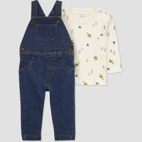 Carter's Just One You® Baby Boys' Denim Dino Undershirt & Bottom Set - Blue 3M