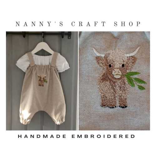 Baby girl clothes. Baby outfit. Highland cow. Baby clothes. Baby gift. Baby shower. Embroidered baby clothes