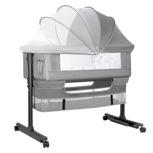 YADAQE Baby Bassinet, Baby Basinet Bedside Sleeper, Easy to Fold Portable Crib Side Bassinet 2024new Style Girl/boy bassinets(Light Grey)