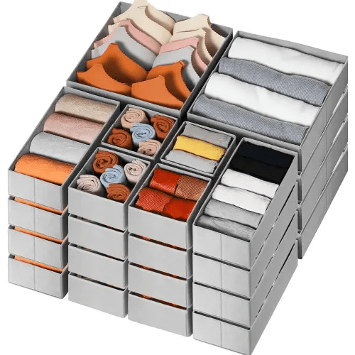 Criusia Fabric Drawer Organizer 24 Pack for Underwear Sock for Baby Nursery Organization Grey