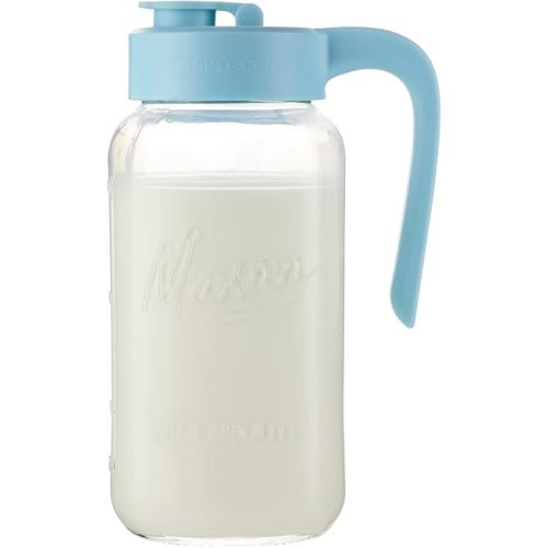 Mason Jar Pitcher - Airtight & Leakproof Glass Pitcher with Lid, Perfect for Breastmilk, Cold Brew, and Sun Tea, 2 Quart (64 oz) Mason Jar with Pour Spout Lid