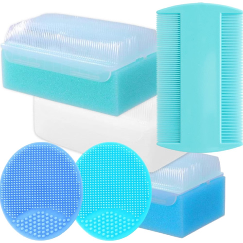 Cradle Cap Brush for Babies - Cradle Cap Treatment Set of 6 | Baby Brush and Comb Set Newborn | Baby Sponge for Bathing Newborn Bath Essentials | Baby Comb & Scalp Scrubber Set of 6