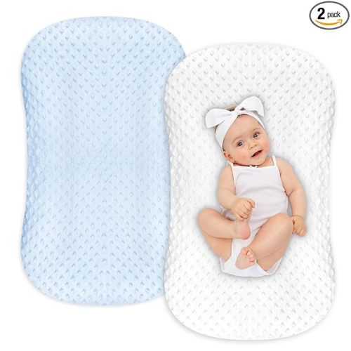 Hooyax Baby Lounger Cover 2 Pack Premium Newborn Lounger Covers, Organic Removable Infant Slipcovers for Baby Nest Lounger, Ultra Soft Snug Fit Infant Lounger Cover for Boys Girls (Blue,White)