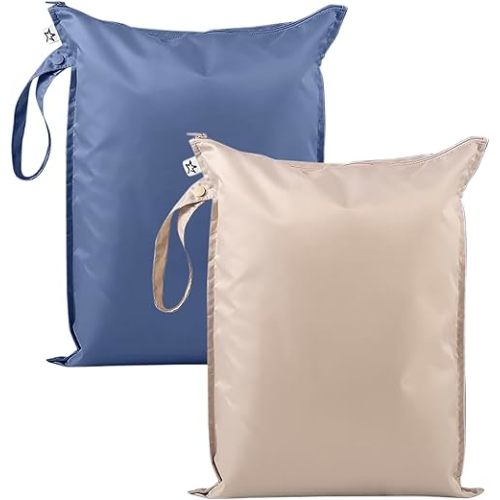 Tiny Twinkle Mess-proof Waterproof Wet Dry Bag | 2 Pack Reusable for Swimsuits, Gym & Baby Clothes | Leakproof Wet Clothes Bag, Beach Travel Essentials (Periwinkle,Pebble)