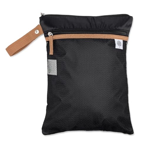 Parker Baby Cloth Diaper Wet Dry Bag - Waterproof Reusable Bag with Mesh Organizer and Zippered Pocket | Stylish, Machine-Washable, Convenient Handle for Diapers, Wet Clothes, Swimsuits - Black