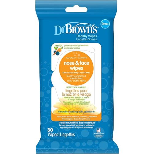 Dr. Brown’s Healthy Nose & Face Wipes, Naturally Cleaning and Moisturizing for Baby & Toddler, Plant Based and Hypoallergenic, 30 Count