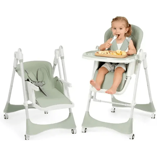 6-in-1 Baby High Chair with Soothing Rocker | Baby High Chair for Infants & Toddlers | Easy Clean, Space Saving Design | Adjustable, Removable Tray, Easy Assembly (Green)