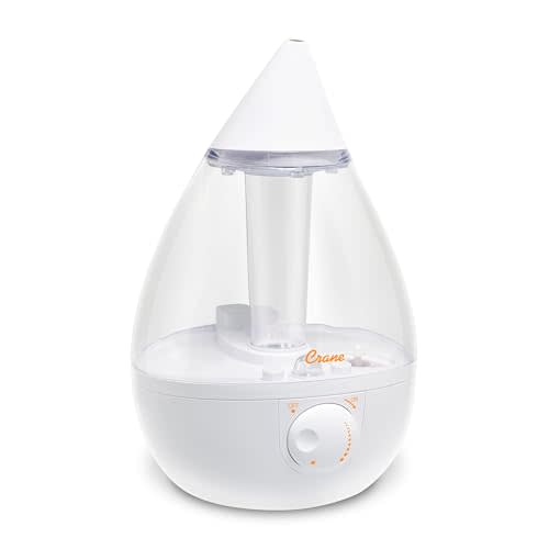 Crane White Drop Ultrasonic Cool Mist Teardrop Humidifier, 1 Gallon, Auto Shut-Off, Baby Humidifier for Nursery and Bedroom