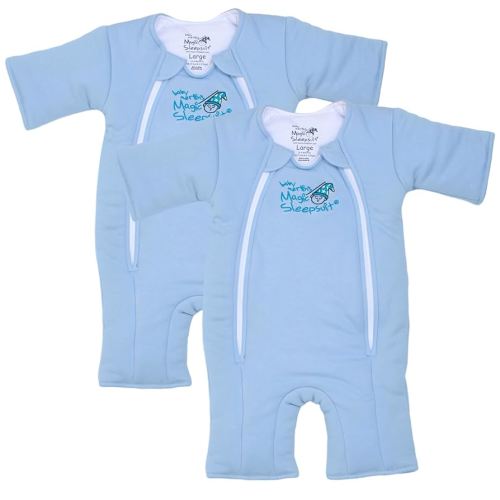 Magic Sleepsuit Baby Merlin's Cotton Baby Transition Swaddle - Large (18-21 Lbs) - Cozy Sleep Sack - Soft Cotton Inner Layer - Double Zipper for Easy Diaper Changes - Blue 2 Pack