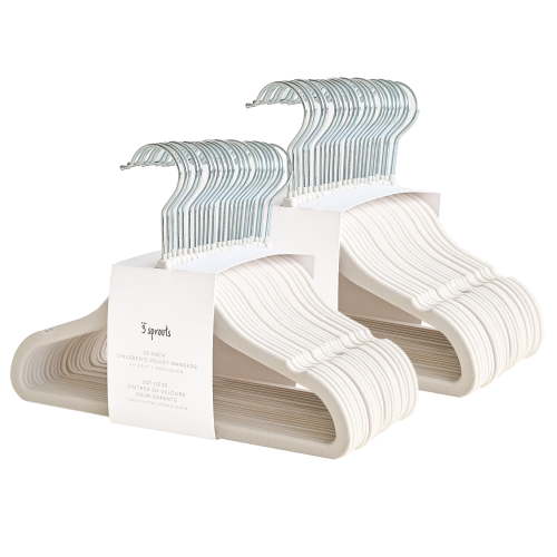 3 Sprouts Baby Velvet, Non-Slip Clothes Hangers - Pack of 50 - Cream