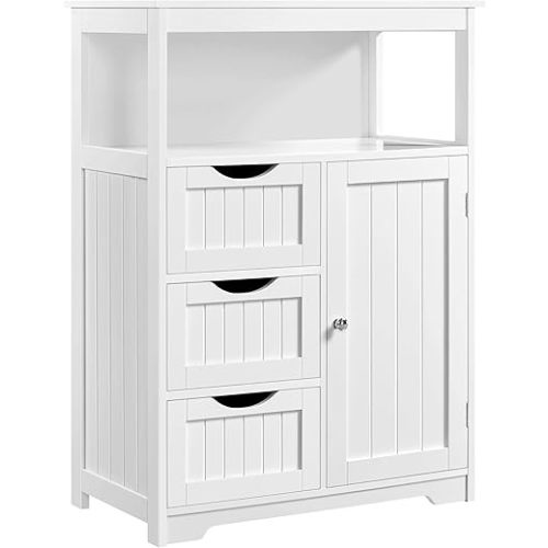 Yaheetech Bathroom Storage Cabinet Bathroom Floor Cabinet Freestanding Storage and Organizer with Door, 3 Drawers, Adjustable Shelf, 35.5 Inches Height, White