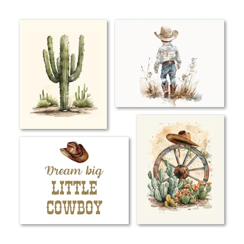 Hxlac Western Cowboy Nursery Wall Art Prints Set of 4 UNFRAMED - Western Wall Decor for Toddler Baby Boy Room, Cowboy Nursery Decor, Boy Room Pictures Wall Decor (8x10 Inches)