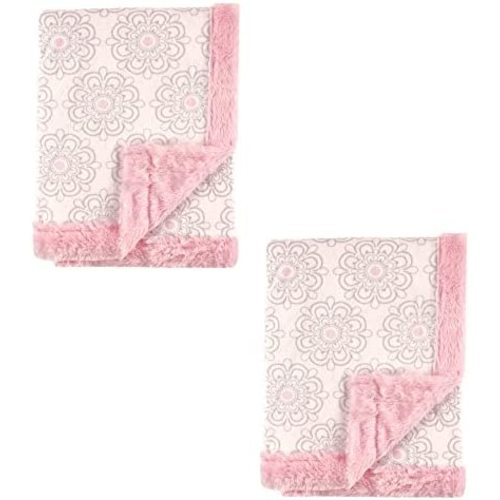 Hudson Baby Unisex Baby Plush Blanket with Furry Binding and Back, Modern Floral 2-Piece, One Size