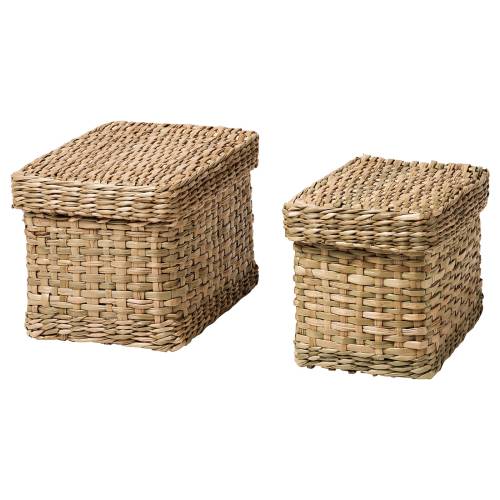 LURPASSA Box with lid, set of 2 - seagrass