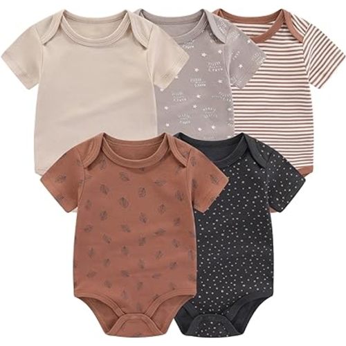 JELLYLOVE Fashion Unisex baby Boy Girl Bodysuits 5-Pack Casual Cotton Soft Infants Outfit New born Clothes