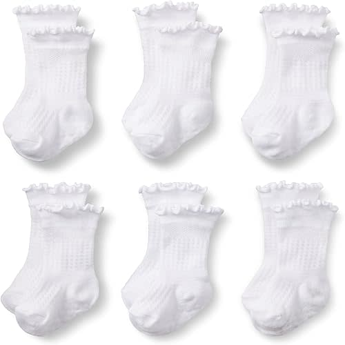 Amazon Essentials x Sofia Grainge Toddlers and Baby Girls' Scallop Top Socks, 6 Pairs