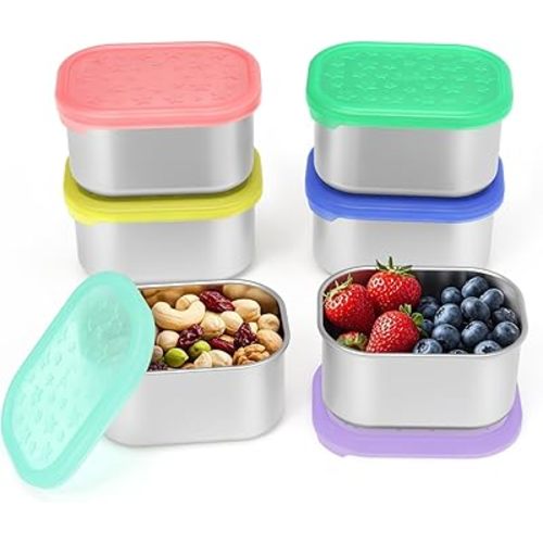 SOPHICO Stainless Steel Snack Containers for Kids, 8 oz Small Food Storage Container with Silicone Lid - Perfect 304 Metal Toddler Lunch Box for Daycare and School, Leak Proof (6 Pack)