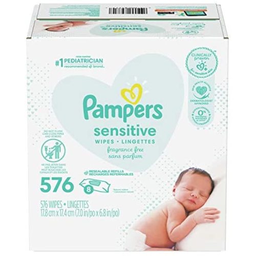 Baby Wipes, Pampers Sensitive Water Based Baby Diaper Wipes, Hypoallergenic and Unscented, 8 Refill Packs (Tub Not Included), 72 each, Pack of 8 (Packaging May Vary)