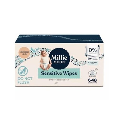 Millie Moon Sensitive Baby Wipes, 648 Count, 9 Packs of 72 Wipes(1Box)