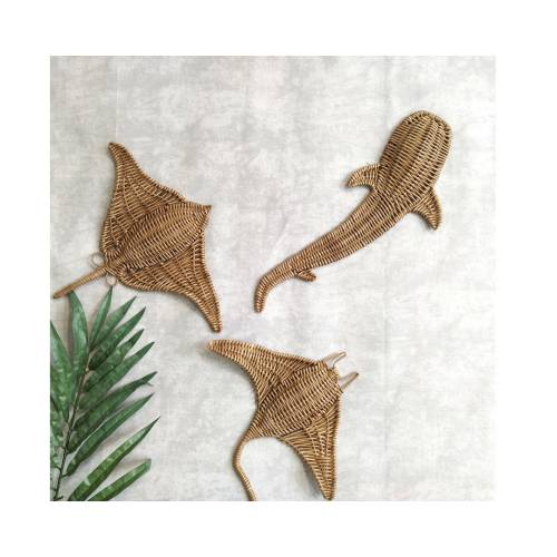 Shark wicker hanging decor, Stingray decor, Surfboard wall decor, Set underwater world, Wicker nautical wall decor, Beach house decor