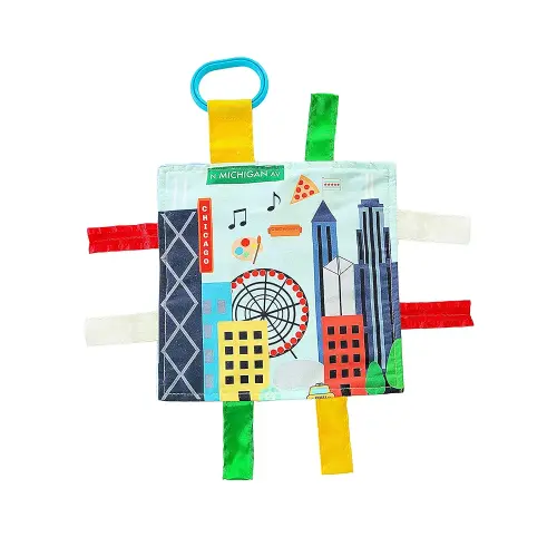 Baby Jack & Co 8x8” Learning Lovey Chicago Illinois Tag Toys for Babies - Baby Crinkle Toys - Soft & Safe - Learn USA Cities and Shapes - Ideal Baby Toy & Gift BPA Free w/Stroller Clip