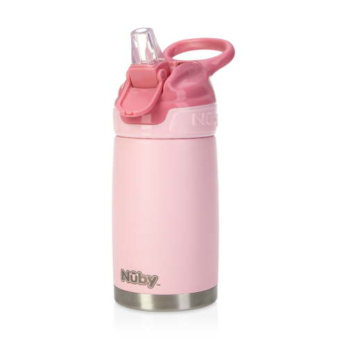 Nuby Thirsty Kids No Spill Flip-It Reflex Stainless Steel Sippy Cup, 10 oz, Pink