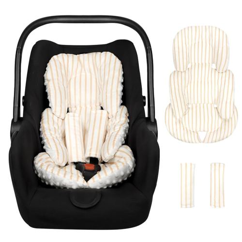 Infant Car Seat Insert Cushion, Super Soft Baby Car Seat Head Support & 2 Straps Pads, Reversible Preemie Newborn Carseat Insert, Fit Car Seat, Stroller, Infant Bouncer, Brown