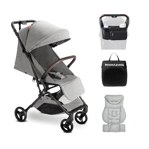 Lightweight Baby Travel Stroller with Carbor Fiber Frame, Compact & Airplane-Friendly, One-Handed Folding Design, 11.6 lbs, Perfect for Toddlers, Organizer & Cushion Included, Grey
