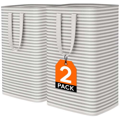 Lifewit 2 Pack Laundry Hamper Collapsible Basket with Reinforced Handles for Clothes Toys Folding Washing Bin , in the Dorm and Family , Grey , terylene cotton fabric