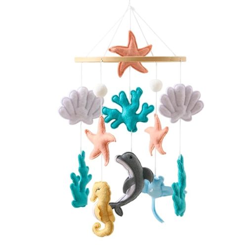 Handmade Ocean Themed Felt Baby Mobile,Simple Soft Comfortable Mobile for Crib,Nursery Mobile Soothe Toy with VariousMarine Animals for Newborn Boys Girls,Adjustable Ceiling Mobile (#B)