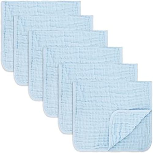 Comfy Cubs Muslin Burp Cloths Large 100% Cotton Hand Washcloths for Babies, Baby Essentials 6 Layers Extra Absorbent and Soft Boys & Girls Baby Rags for Newborn Registry (Sky Blue, 6-Pack 20"X10")