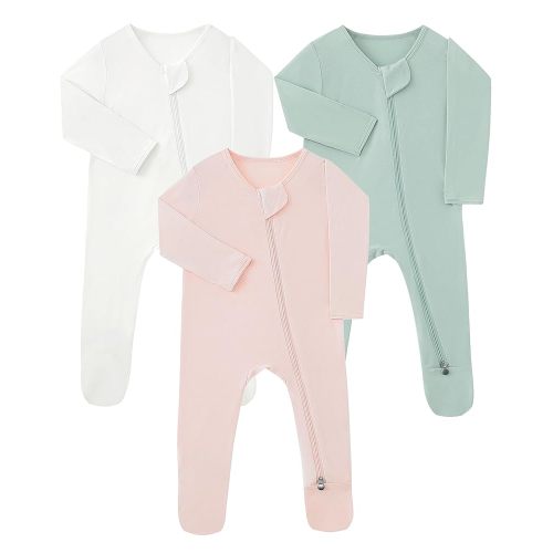 Baby Footie Pajamas Rayon Made from Bamboo 3 Pack 0-18 Months