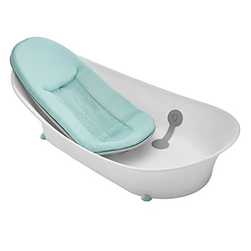 Contours Oasis 2-Stage Newborn Baby Bathtub with Grow with Me Design, Comfortable Quick Dry Plush Cushion, Baby Bath Essentials for New Parents, Newborn to Toddler Baby Tub - White