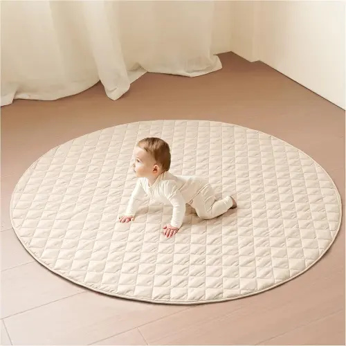 Konssy Portable Baby Play Mat, Soft and Foldable Baby Mat for Floor, Non-Slip & Washable Tummy Time Playmat for Baby Boy or Girl, 47" Diameter Baby Crawling Mat for Indoor Outdoor