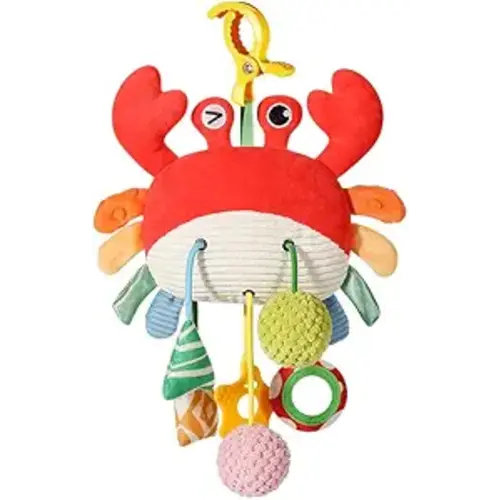 Car Seat Toys for Babies 0–12 Months – Hanging Baby Activity Toy for Car Seat, Stroller, Crib & Gym – Infant Plush Rattle with Mirror, Crinkle, Clip-On for Boys & Girls