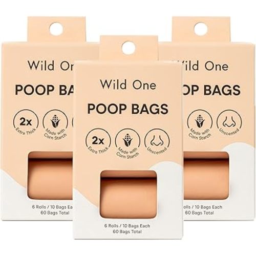 Wild One Dog Poop Bags, 180 Leak Proof Bags Made From Cornstarch, Eco-Friendly, Unscented, Blush Color