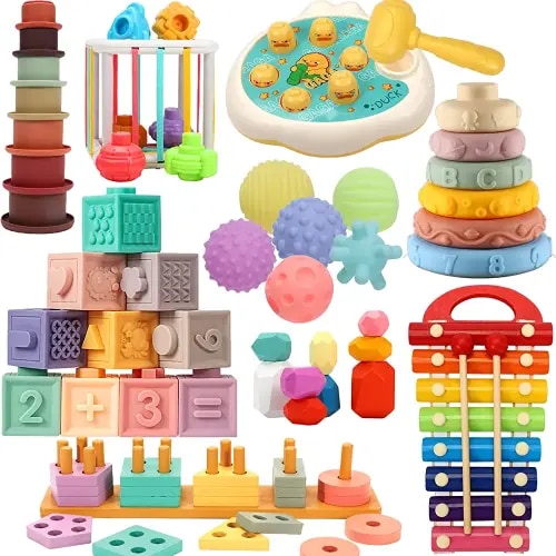 AZEN 9 in 1 Montessori Toys for Babies 6-12 Months, Baby Toys 6 to 12 Months, Sensory Toys for Toddlers 1-3, Toys for 1 Year Old, 6 Month Old Baby Toys, Infant Toddler Toys