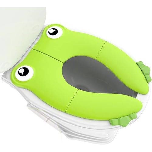 Portable Folding Large Non Slip Silionce Pads Potty Training Seat for Kids Boys & Girls, Foldable Toddlers Toilet Seat, Recyclable Potty Seat Cover for Travel (Green)