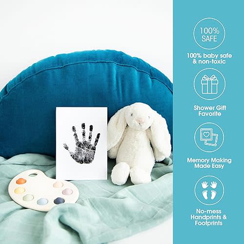 Baby Ink Pad with Imprint Cards, DIY Handprint and Footprint Kit - Black, Medium/Large