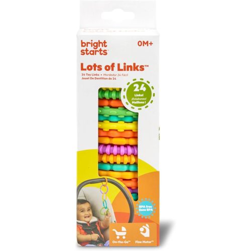 Bright Starts Lots of Links Rings Toys for Stroller or Carrier Seat, BPA-Free, Ages 0 Months Plus, Multicolor, 24 Count