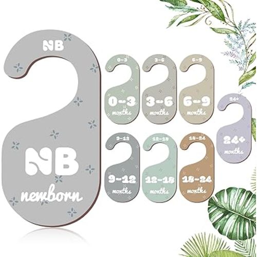 Colorful Baby Closet Dividers for Clothes Organizer - 8 PCs Double-Sided Pattern Wooden Baby Wardrobe Divider for Baby Nursery from Newborn to 24+ Months - Perfect Toddler Clothes Organizer
