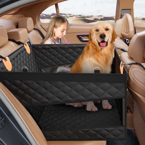 Peticon Large Dog Car Seat, Waterproof Back Seat Extender with 3 Mesh Windows, Scratch-Resistant Medium Car Seat for Dogs