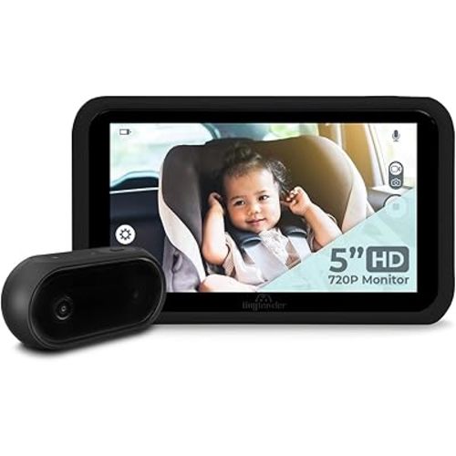 Tiny Traveler Baby Monitor - Tiny Basic Kit (TT002BA) Black - Wireless Baby Car Monitor Camera with Sound, Auto Night Vision HD 720p 5" Touchscreen LCD Monitor, for Newborn (Black)